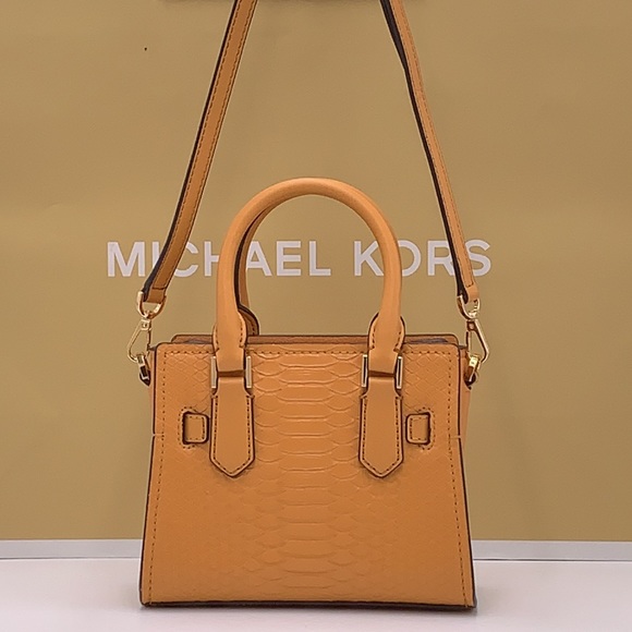 Michael Kors HAMILTON XSMALL  Snake Embossed SATCHEL CROSSBODY BAG CIDER COLOR - Picture 7 of 16